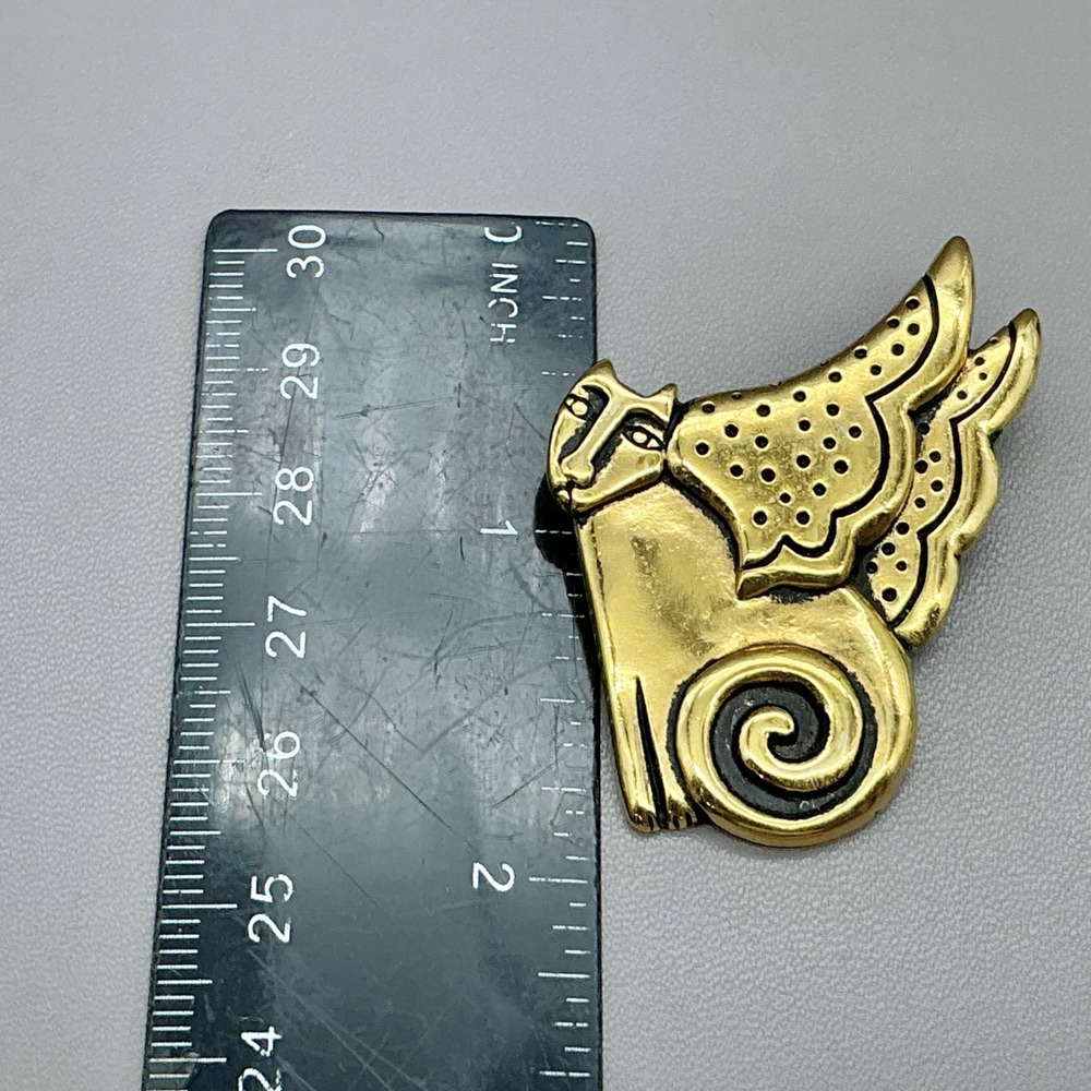 Laurel Burch Brooch Women Gold Winged Cat Spotted Mythical Creature Vintage - Picture 7 of 7